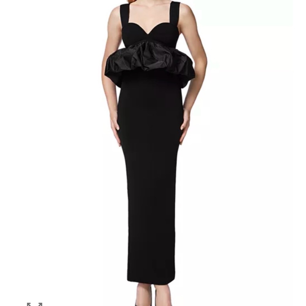 Herve Leger Ruched Peplum Gown | Black Bodycon Maxi Dress XS